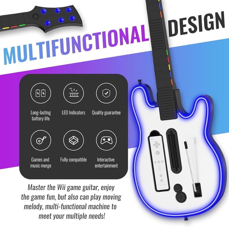 JOYTORN Wireless Guitar Controller for Nintendo Wii,with RGB Lighting & Strap,Supports for Guitar Hero and Rock Band Games (Rock Band 1 is Not Supported) - Image 5
